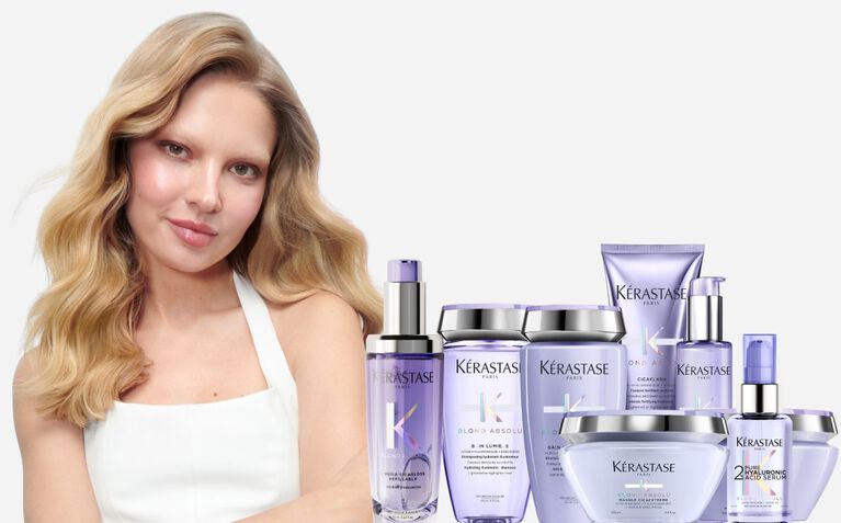 Kerastase Blond Absolu model with products for blonde hair