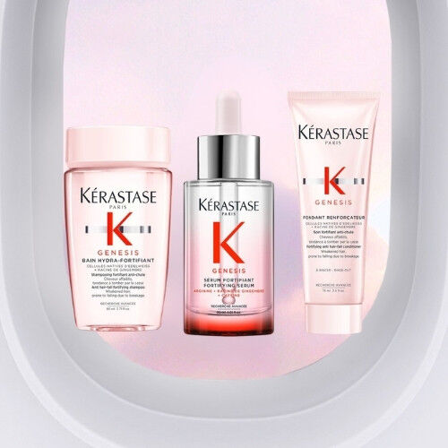 Kerastase Genesis Travel Essentials Trio in an airplane window