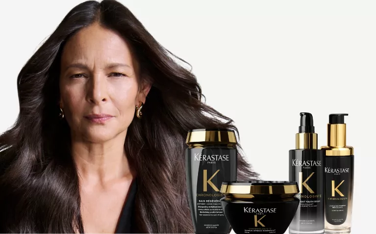 Kerastase Chronologiste model with anti-aging hair care products