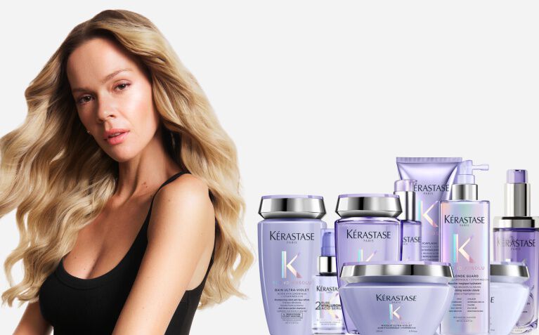 Kerastase Blond Absolu model with products for blonde hair
