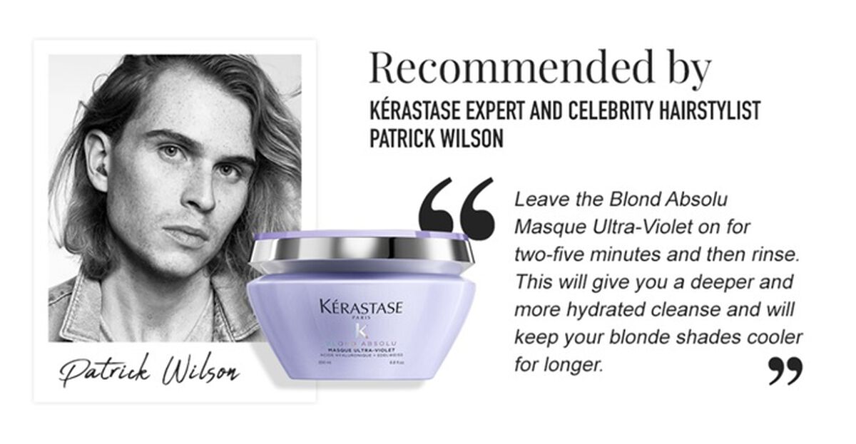 Kerastase Blond Absolu hair mask with advice from hairstylist Patrick Wilson on hydration for blonde hair.