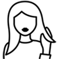 Line art illustration of a woman with long hair and a minimalist style, portraying a friendly expression.
