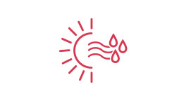 A simple graphic depicting a sun partly covered by clouds, with raindrops and wind lines, symbolising changing weather.